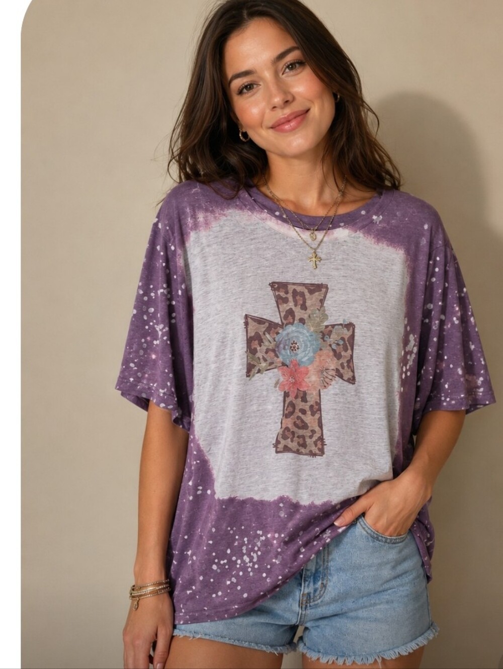 Bella Canvas Purple and White Splatter Cross Graphic Tee Size 2XL